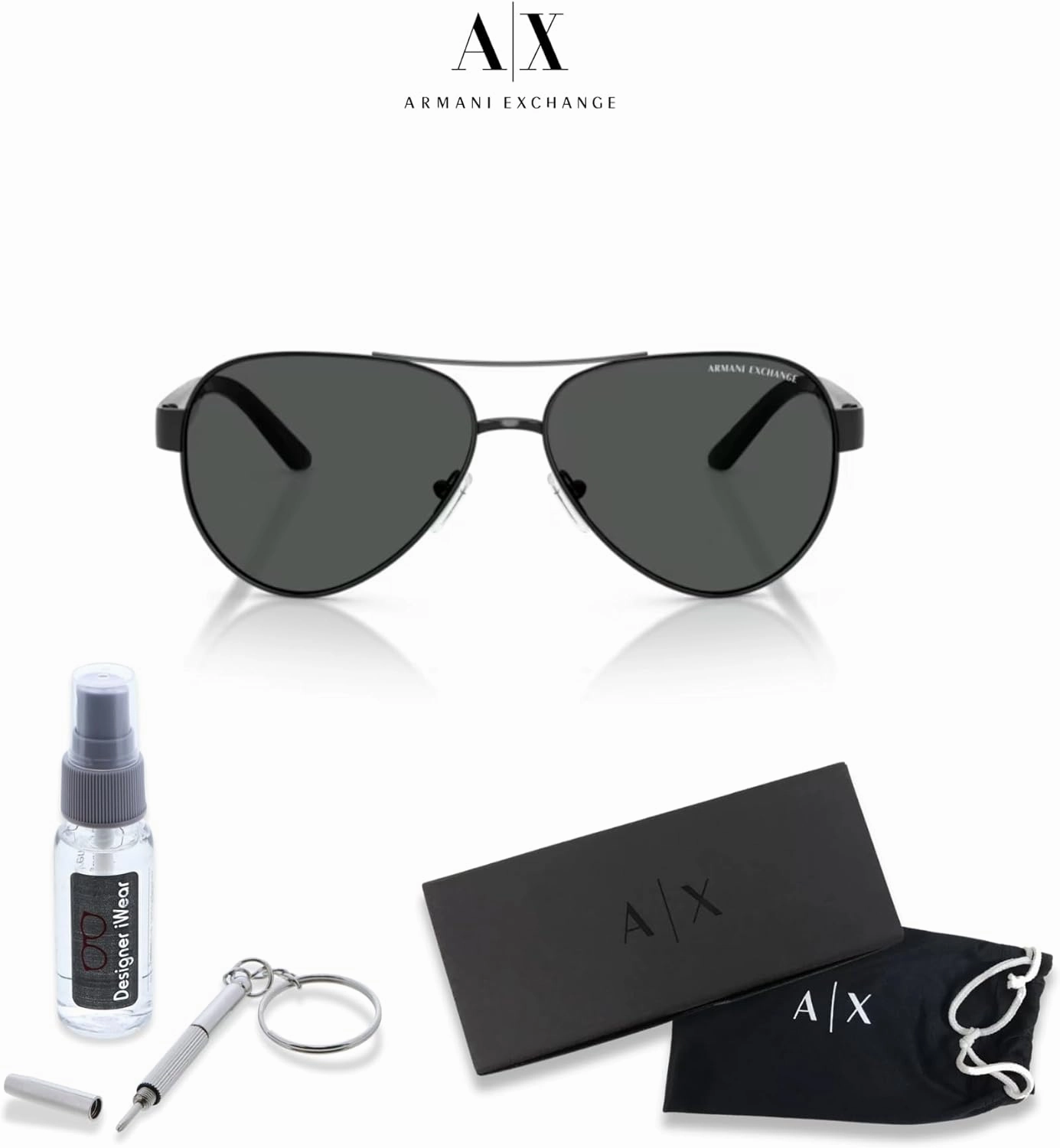 Armani Exchange AX2034S Aviator Sunglasses for Men   BUNDLE with Designer iWear Care Kit