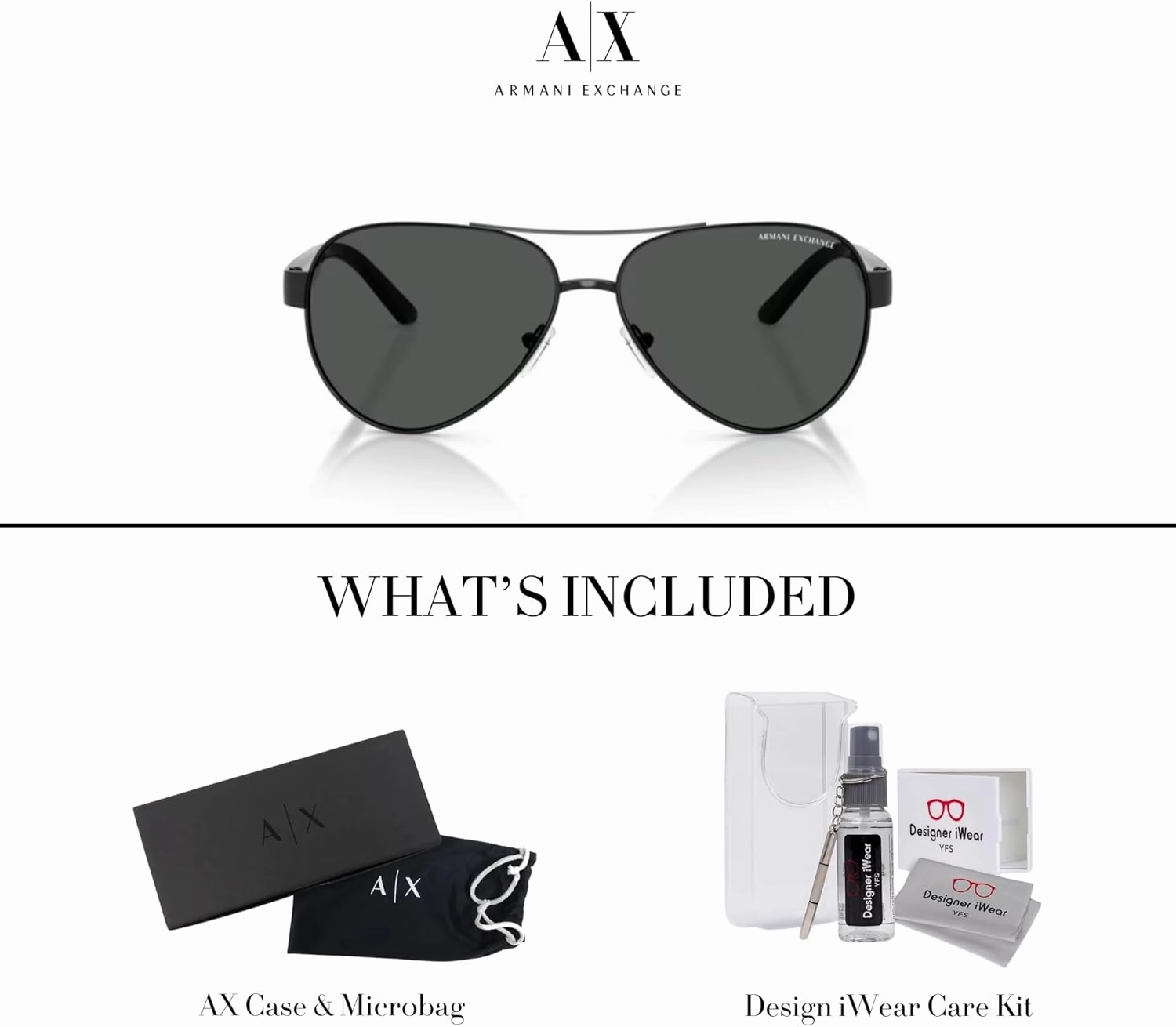 Armani Exchange AX2034S Aviator Sunglasses for Men   BUNDLE with Designer iWear Care Kit