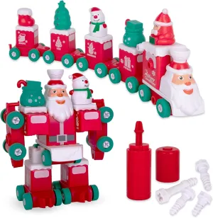 ArtCreativity Transforming Santa Toy - 73 PC Toy Santa with STEM Building Feature - Santa Train Toy for Boys 5 6 7 8 9 10 11 12 - Fun Christmas Stocking Stuffer for Kids