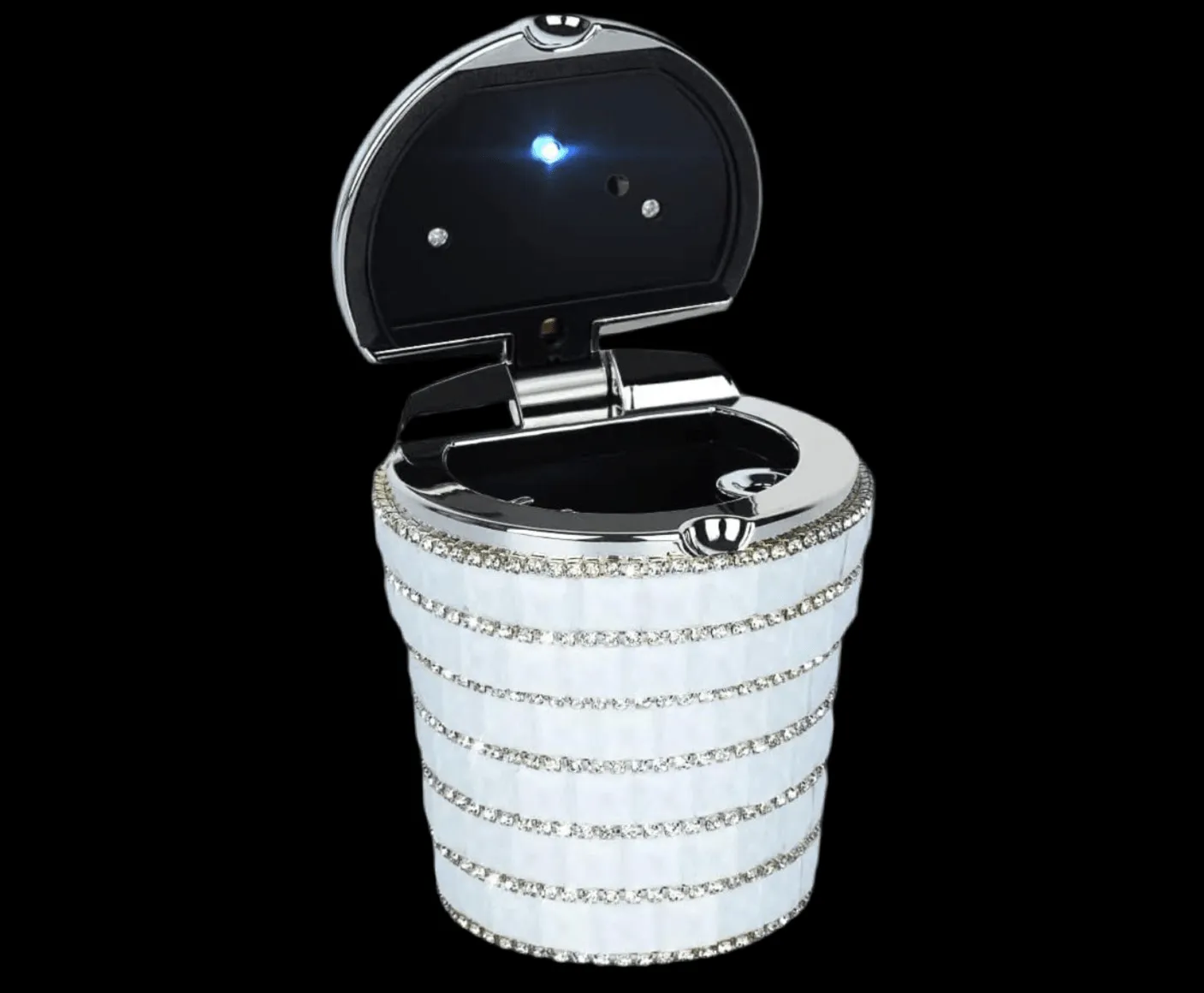 Ashtray with Bling Bling Diamond Auto Cigarette Odor Smoke Remover Cylinder Cup Holder With LED Lamp,White
