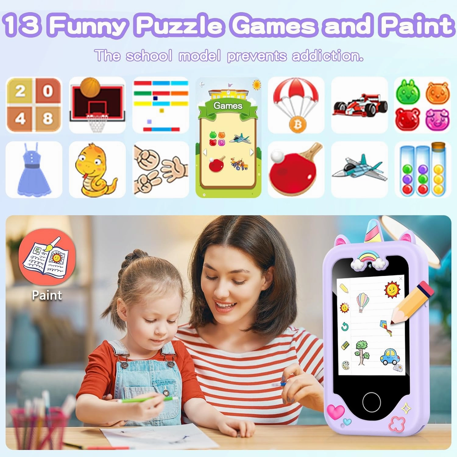 ASIUR Kids Smart Phone for Girls Toddler Birthday Gift for Boys 3 4 5 6 7 8 9 10 Year Old, Childrens Pretend Play Cellphone with Educational Games, MP3 Music Player, Learning Toys(Purple)