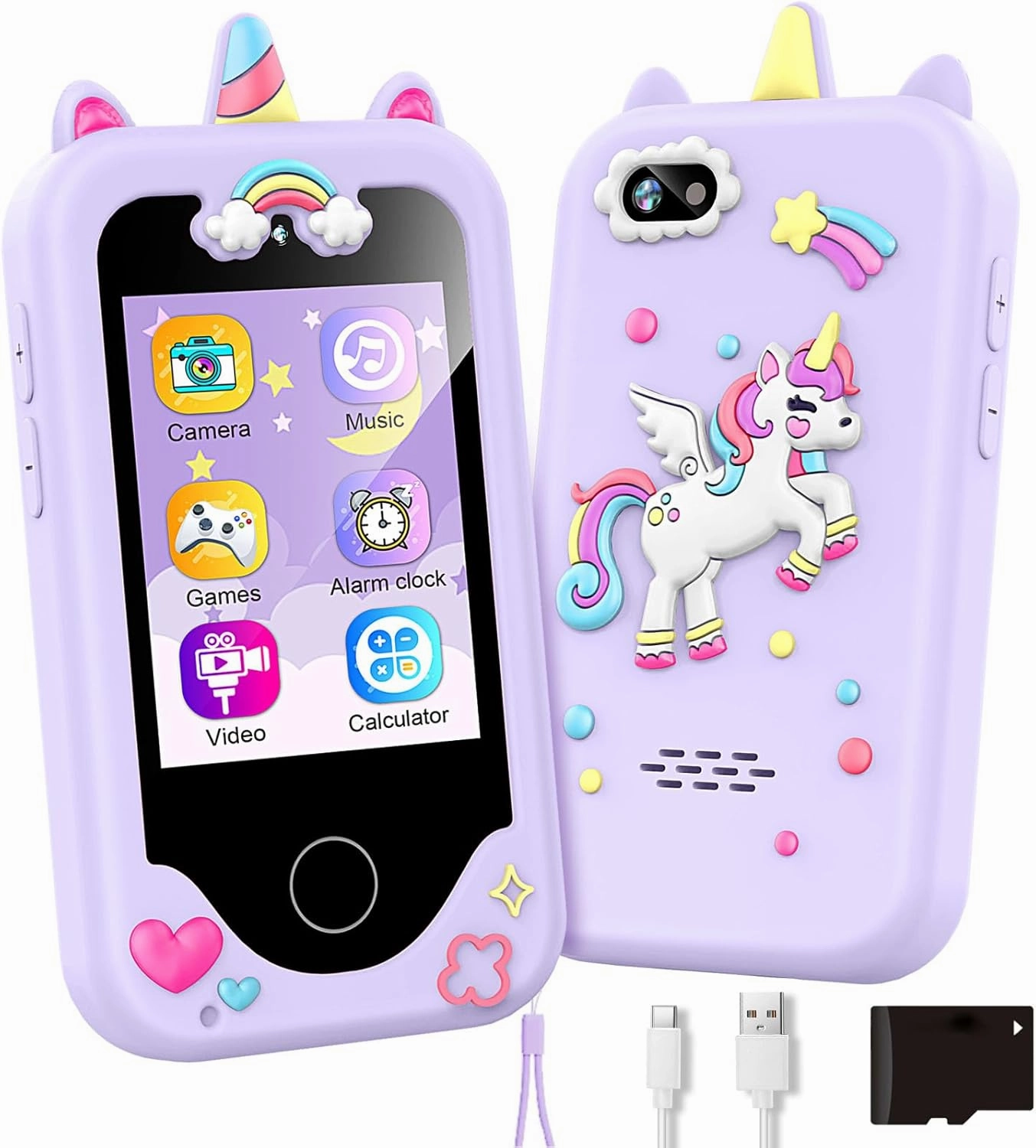 ASIUR Kids Smart Phone for Girls Toddler Birthday Gift for Boys 3 4 5 6 7 8 9 10 Year Old, Childrens Pretend Play Cellphone with Educational Games, MP3 Music Player, Learning Toys(Purple)