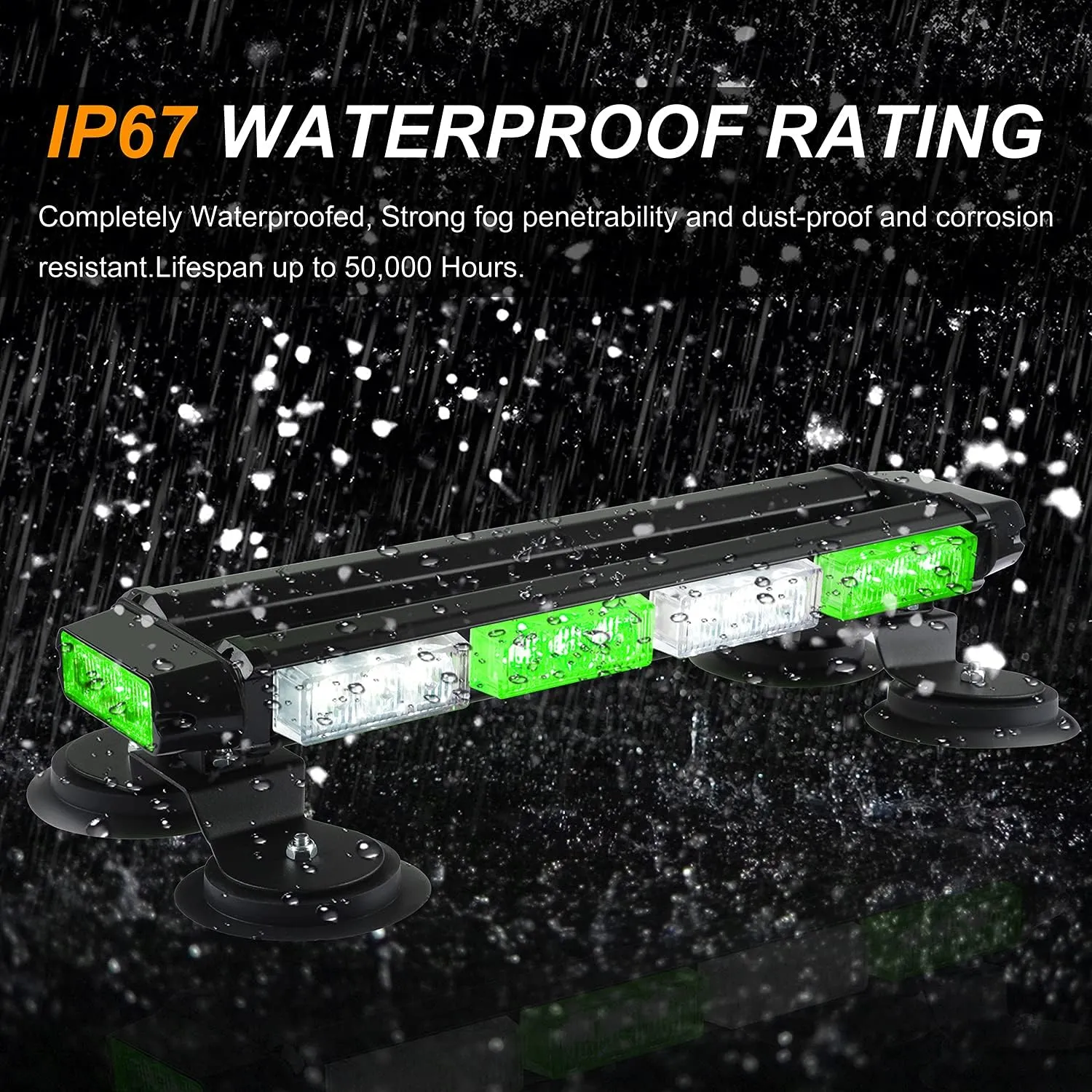 ASPL 16.8 Inch LED Strobe Flashing Light Bar, 26 Flashing Modes High Intensity Emergency Hazard Warning Beacon Lights with Magnetic Base for Car Trucks Trailer Roof Safety (Green White Green White)