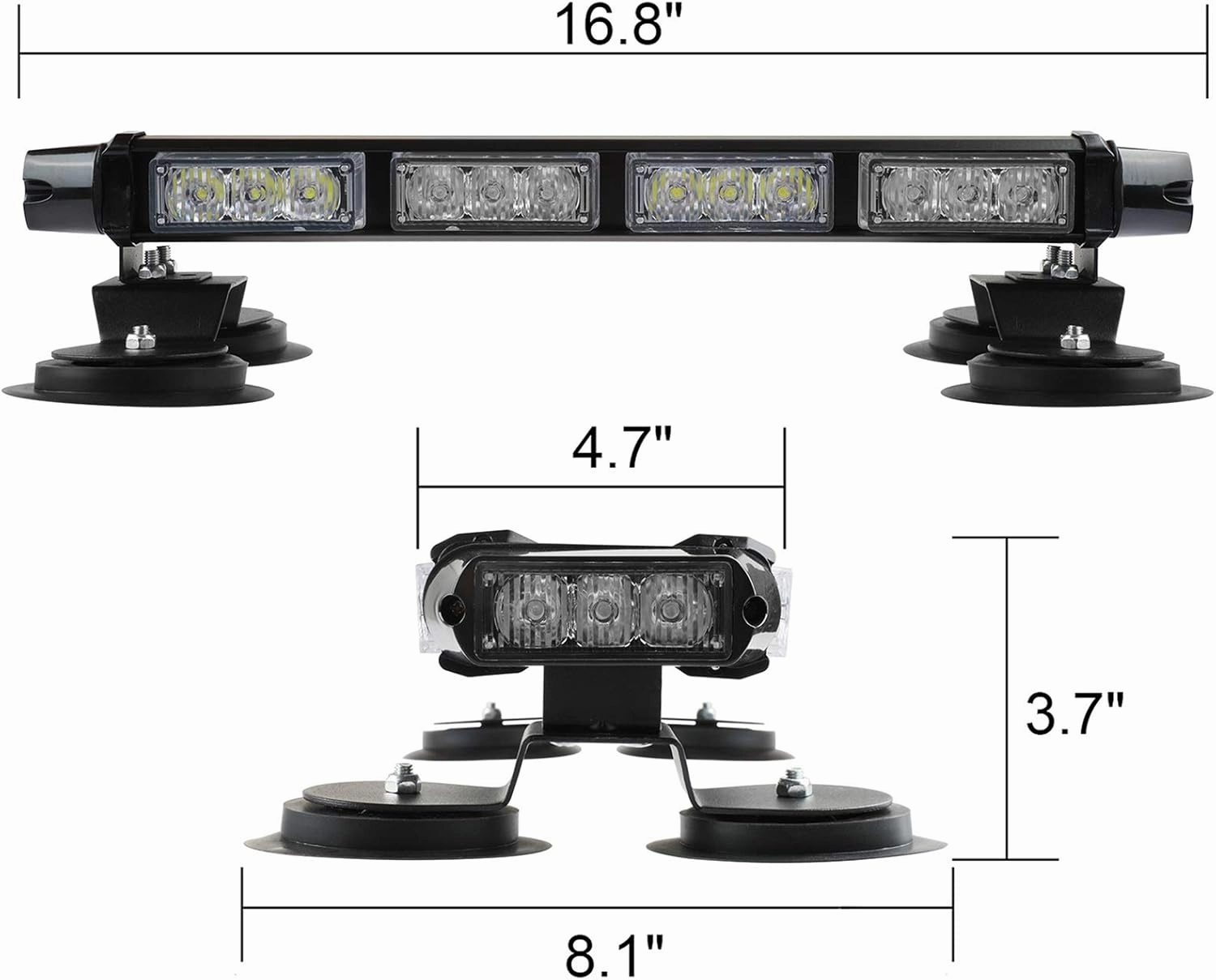 ASPL 16.8 Inch LED Strobe Flashing Light Bar, 26 Flashing Modes High Intensity Emergency Hazard Warning Beacon Lights with Magnetic Base for Car Trucks Trailer Roof Safety (Blue White Blue White)