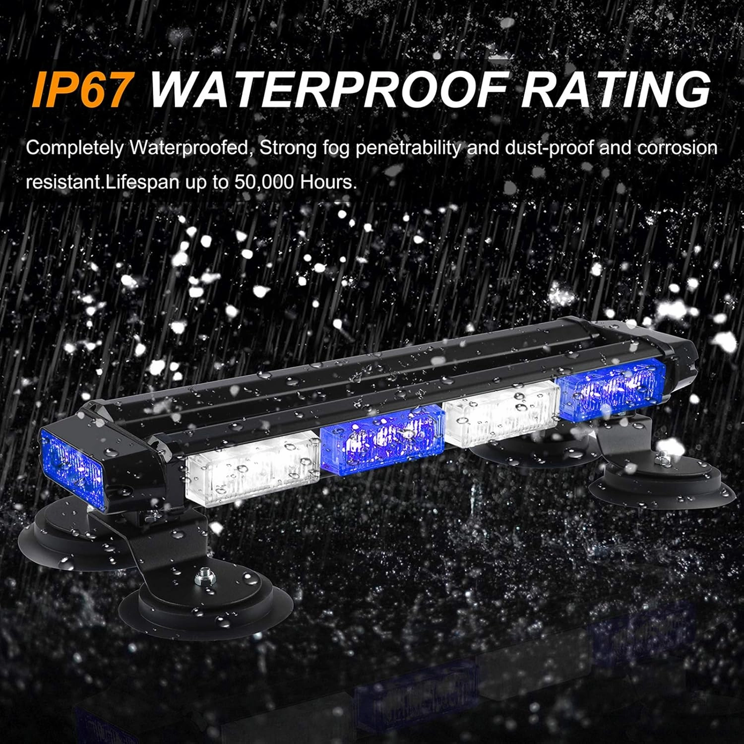 ASPL 16.8 Inch LED Strobe Flashing Light Bar, 26 Flashing Modes High Intensity Emergency Hazard Warning Beacon Lights with Magnetic Base for Car Trucks Trailer Roof Safety (Blue White Blue White)