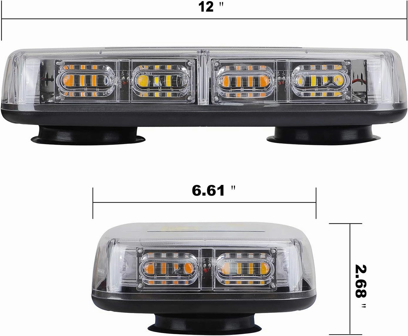 ASPL [Upgraded 5] 48LED Roof Top Strobe Lights, High Visibility Emergency Safety Warning LED Mini Strobe Light bar with Magnetic Base for 12-24V Snow Plow, Trucks, Construction Vehicles (Amber/White)