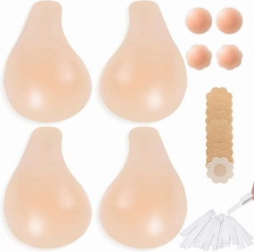 Aunpoos Sticky Bra Adhesive Lifting Backless Push Up Strapless Bras Silicone Stick on Invisible Bra for Women Nipple Covers