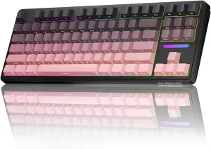 AUSDOM Wireless Mechanical Gaming Keyboard: 10000mAh Battery Tri-Mode 2.4G/BT5.3/USB-C Hot Swappable Custom Keyboard with RGB Backlit, Side Printed PBT Keycaps, 15-Layer Gasket Structure, Black Pink
