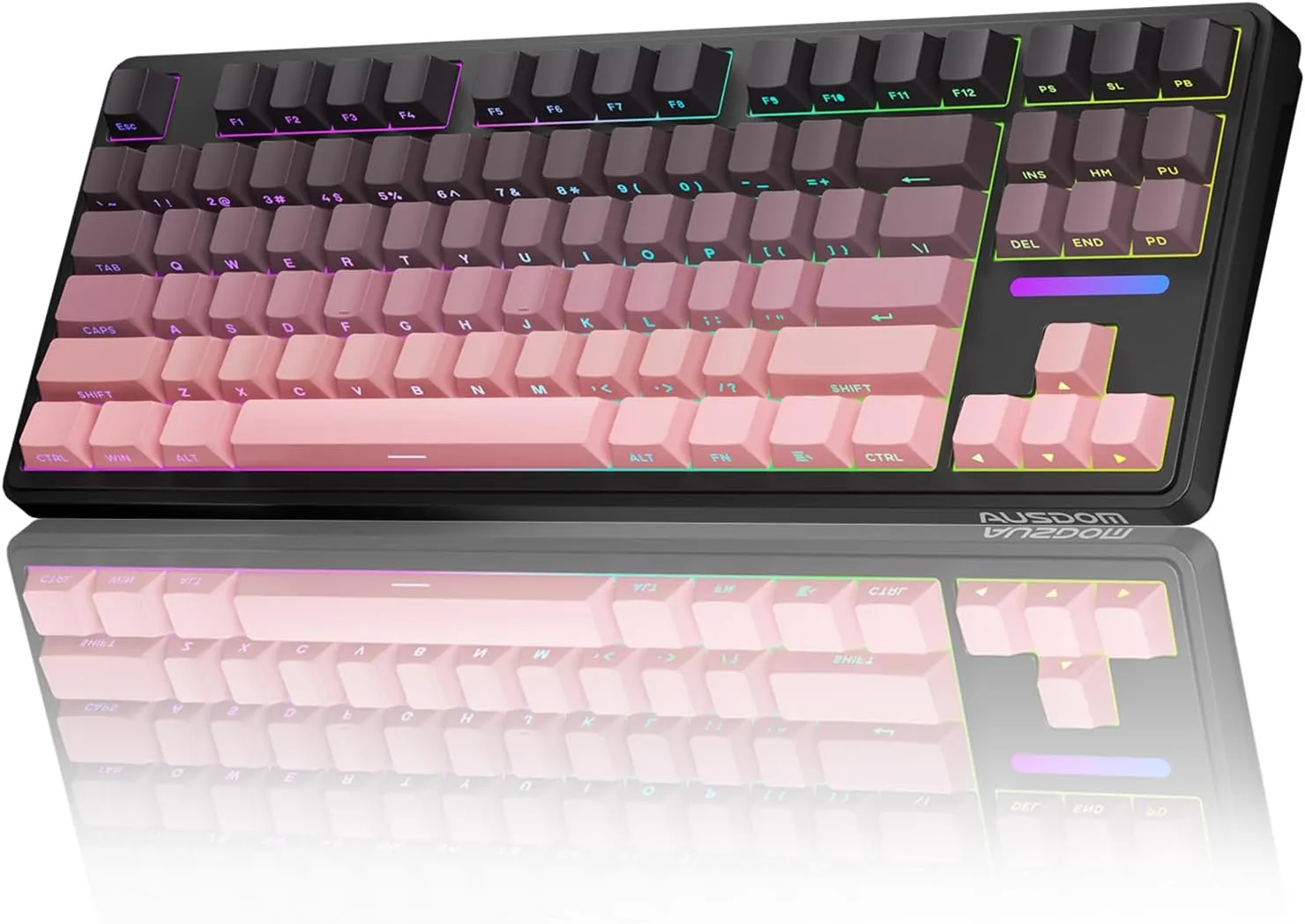 AUSDOM Wireless Mechanical Gaming Keyboard: 10000mAh Battery Tri-Mode 2.4G/BT5.3/USB-C Hot Swappable Custom Keyboard with RGB Backlit, Side Printed PBT Keycaps, 15-Layer Gasket Structure, Black Pink