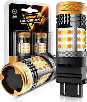 Auxbeam B21 Series 3157 Switchback LED Bulbs Built in Resistor CANBUS Error Free Anti Hyper Flash T25 3057 3457 4157 Bulbs White and Amber 600% Super Bright Turn Signal Light DRL Parking Light