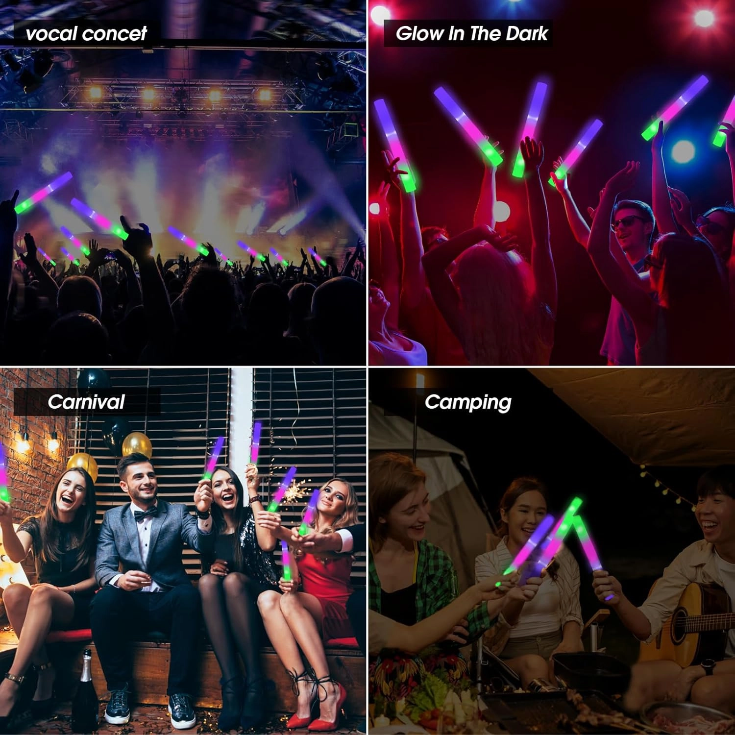 AWANG 50 Pcs Glow Sticks With 3 Modes Colorful Flashing Glow In The Dark Party Supplies Multicolor Bulk LED Foam Glow Sticks For Wedding Raves Sporting Events Glow Party Birthday Camping