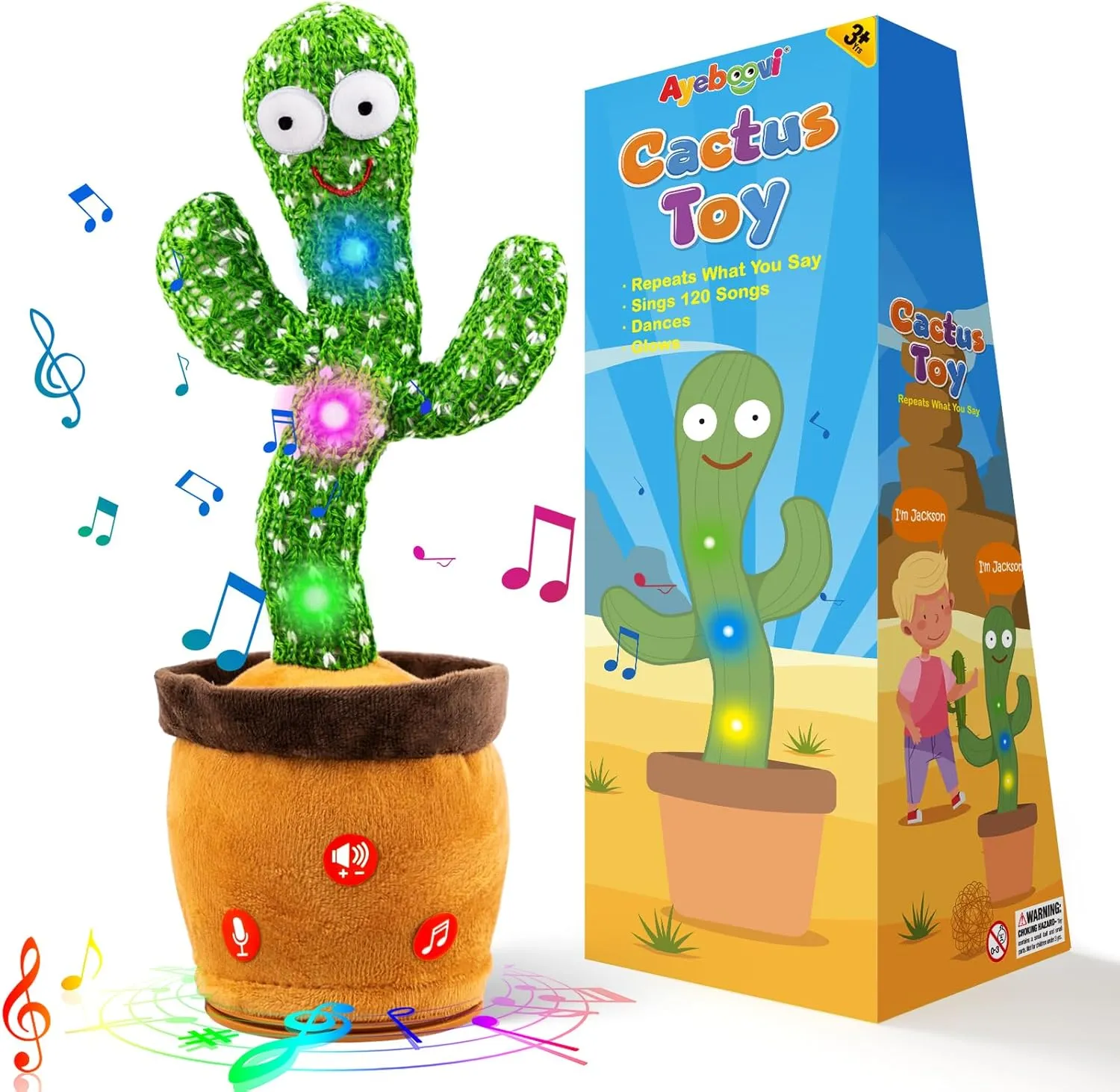 Ayeboovi Dancing Talking Cactus Baby Toy, Mimicking Recording Cactus Toy Repeats What You Say, Singing 120 Songs Toddler Toys Gifts for Birthday Autism Toys Easter Basket Stuffers for Kids