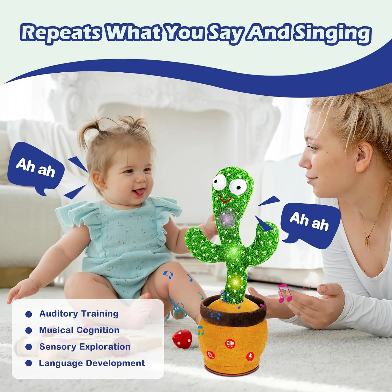 Ayeboovi Dancing Talking Cactus Baby Toy, Mimicking Recording Cactus Toy Repeats What You Say, Singing 120 Songs Toddler Toys Gifts for Birthday Autism Toys Easter Basket Stuffers for Kids