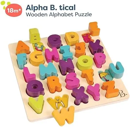 B. toys- Alpha B. Tical– Wooden Alphabet Puzzle – 26 Letter Pieces – Chunky Wooden Puzzle – Educational Toys for Toddlers, Kids – 18 Months  