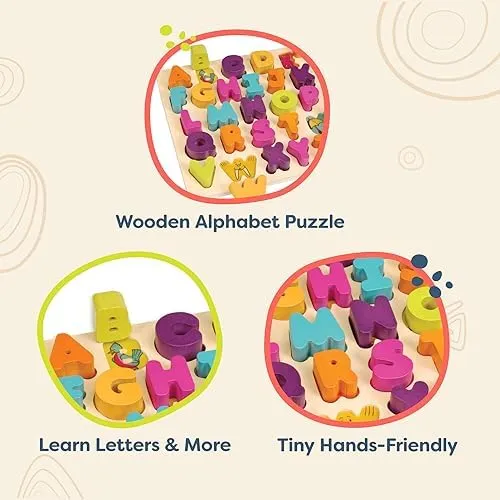 B. toys- Alpha B. Tical– Wooden Alphabet Puzzle – 26 Letter Pieces – Chunky Wooden Puzzle – Educational Toys for Toddlers, Kids – 18 Months  