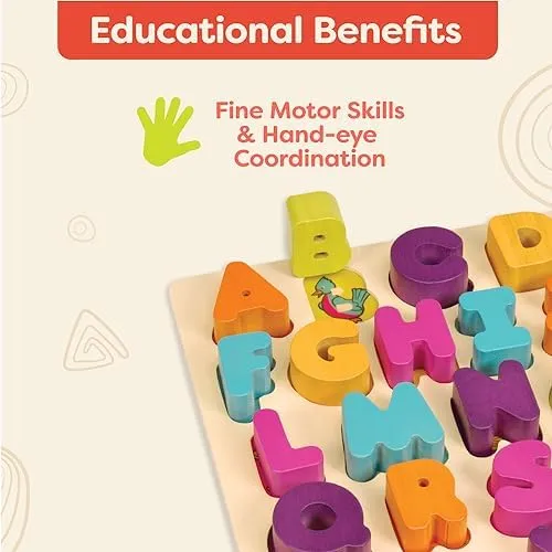 B. toys- Alpha B. Tical– Wooden Alphabet Puzzle – 26 Letter Pieces – Chunky Wooden Puzzle – Educational Toys for Toddlers, Kids – 18 Months  