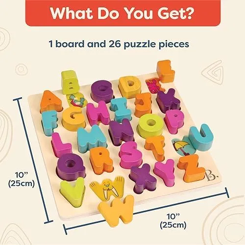 B. toys- Alpha B. Tical– Wooden Alphabet Puzzle – 26 Letter Pieces – Chunky Wooden Puzzle – Educational Toys for Toddlers, Kids – 18 Months  