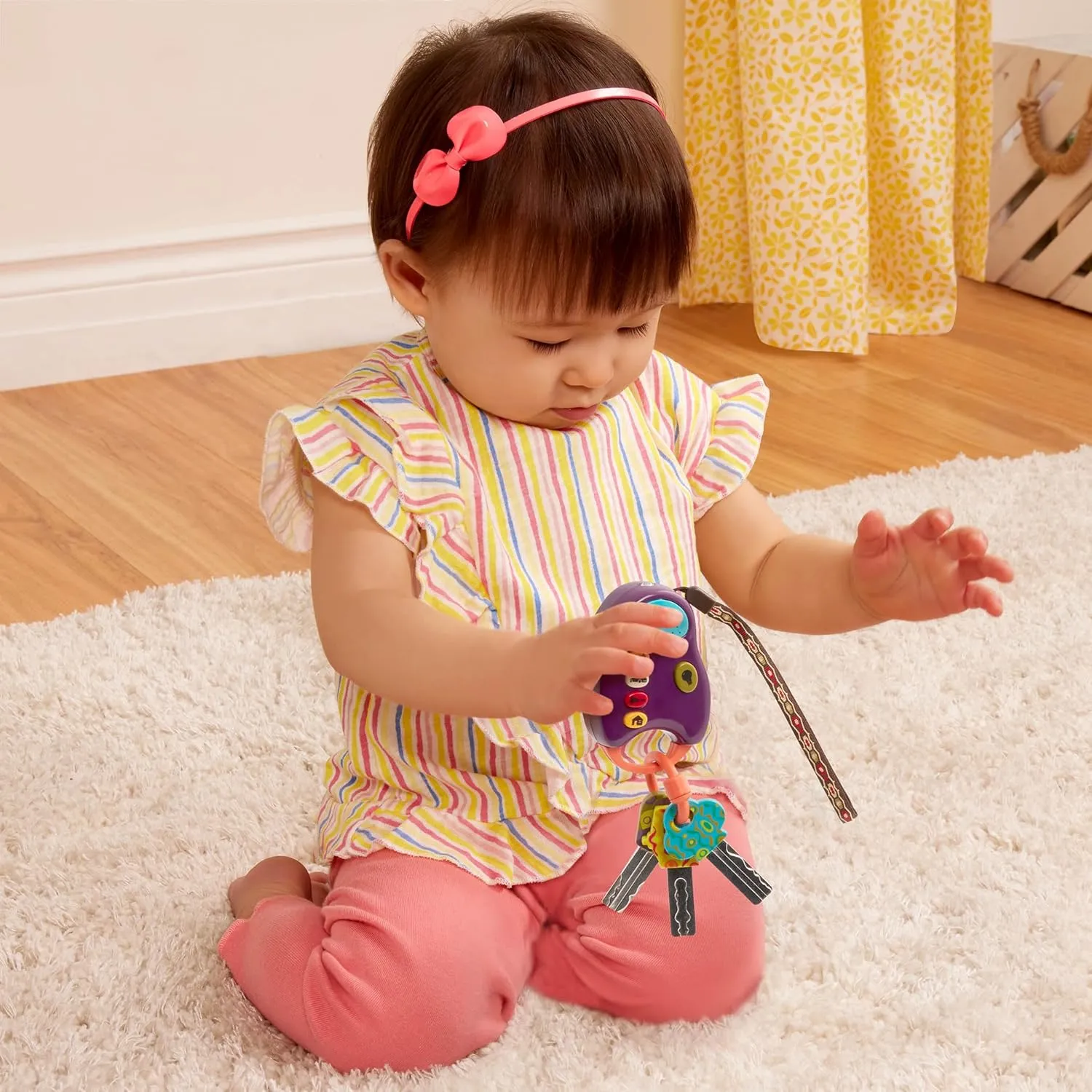 B. toys – Toy Car Keys – Key Fob with Lights & Sounds – Interactive Baby Toy – Pretend Keys for Babies, Toddlers – 10 Months   – FunKeys – Purple