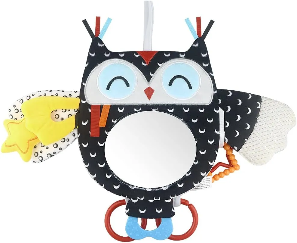 Baby Black and White Toy with in-Sight Car Mirror for Hanging car seat, Stroller, Crib, High Contrast Baby Toys for Neborn Tummy time (White&Black)