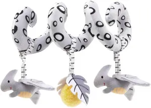Baby Hanging Toys for Stroller and Car Seat, Black and White High Contrast Sensory Plush with Rattle & Squeaker, BPA-Free, Soft Developmental Toy for Newborns & Infants 0-6-12 Months (Dinosaur)