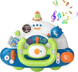 Baby Montessori Sensory Learning Travel Activities Toys with Sound Light - Baby Steering Wheel Music Toys for Babies over 1 year - Infant Newborn Shower Gifts for Toddlers 1-3 Year Old Boys Girls