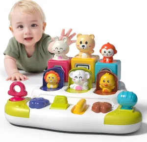 Baby Pop Up Animal Toys with Buttons & Colors, Montessori Cause and Effect Toys for Boys Girls, Kids, Toddlers, Babies – 9 Months  