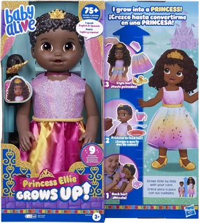Baby Alive Princess Ellie Grows Up! Black Hair Doll for 3 Year Old Girls and Boys and Up, 18-Inch