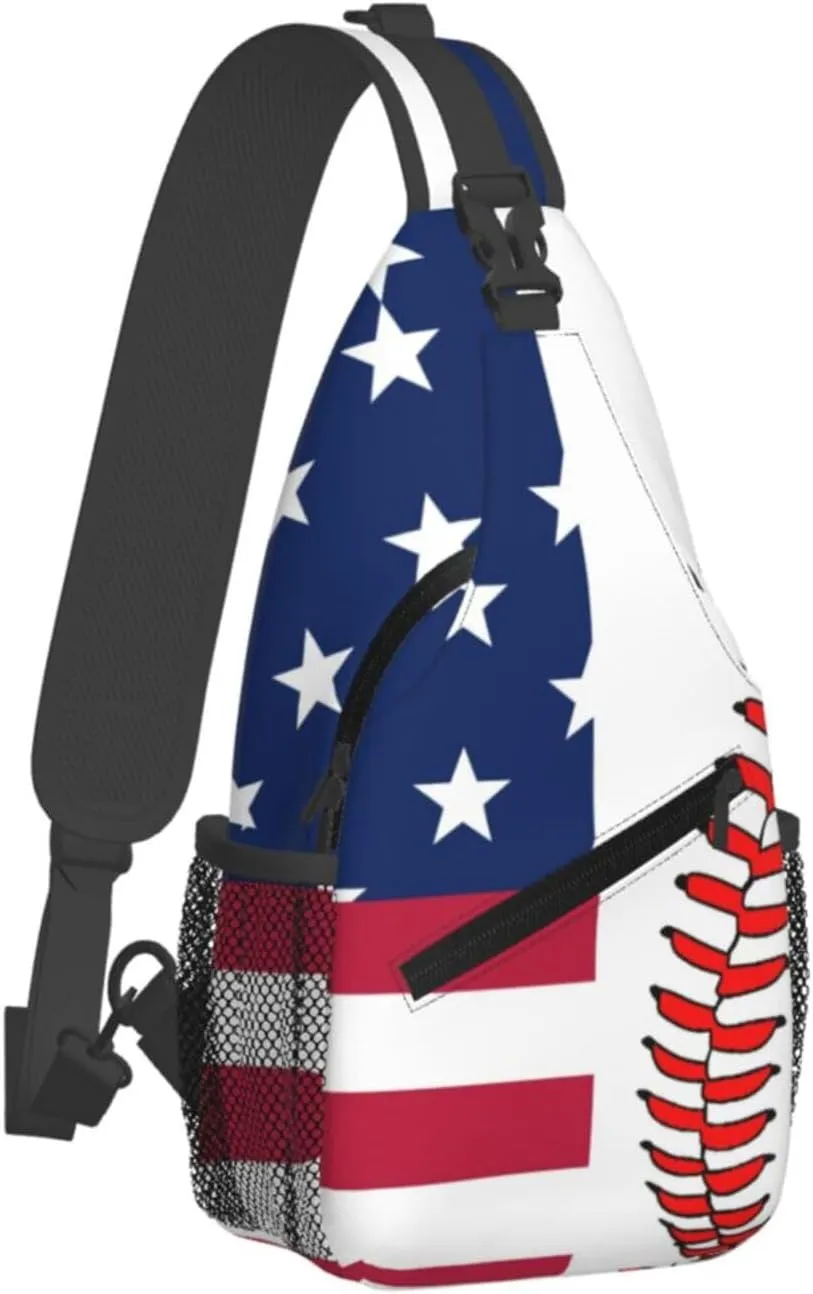 Baseball American Flag Outdoor Crossbody Shoulder Bag For Unisex Young Adult Hiking Bicycling
