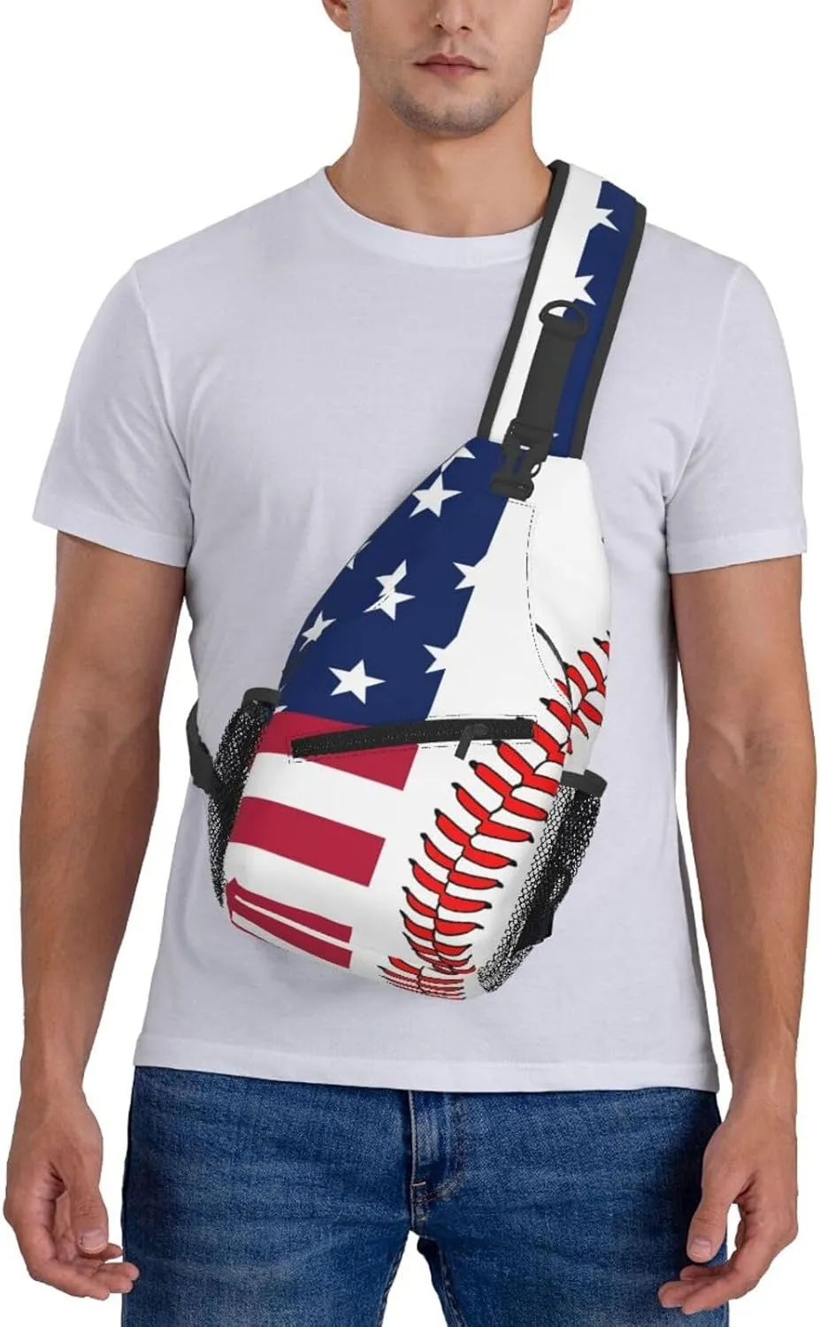 Baseball American Flag Outdoor Crossbody Shoulder Bag For Unisex Young Adult Hiking Bicycling