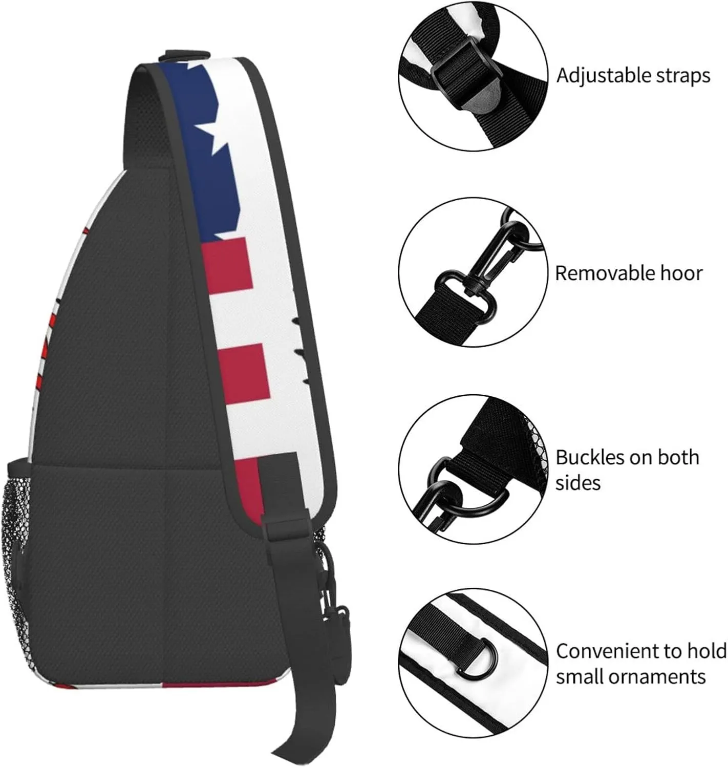 Baseball American Flag Outdoor Crossbody Shoulder Bag For Unisex Young Adult Hiking Bicycling