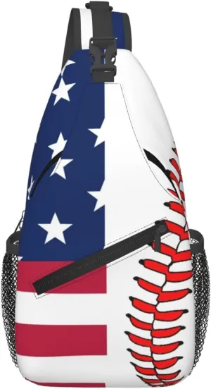 Baseball American Flag Outdoor Crossbody Shoulder Bag For Unisex Young Adult Hiking Bicycling