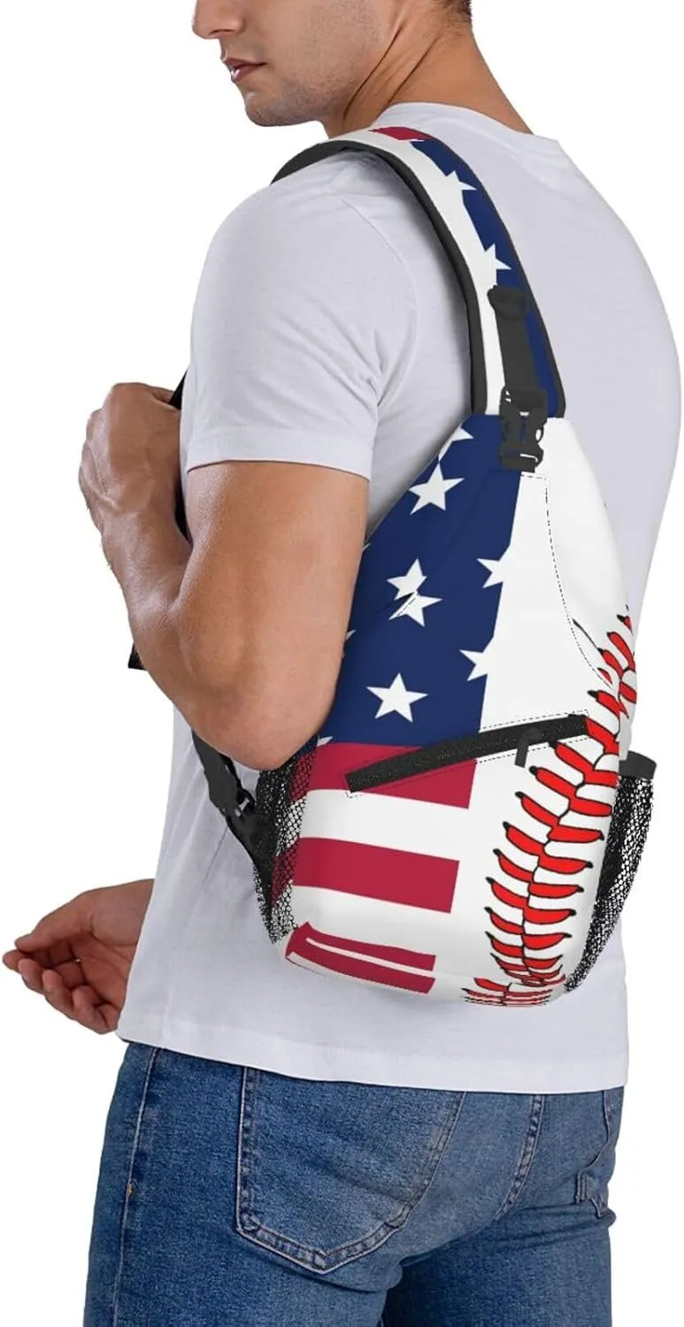 Baseball American Flag Outdoor Crossbody Shoulder Bag For Unisex Young Adult Hiking Bicycling