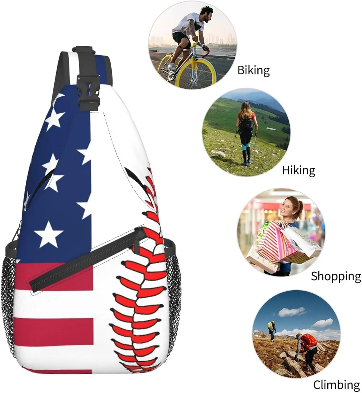 Baseball American Flag Outdoor Crossbody Shoulder Bag For Unisex Young Adult Hiking Bicycling