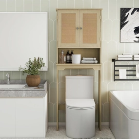 Bathroom Over-The-Toilet Organizer Cabinet with Doors, Above-Toilet Storage, Wooden Shelf