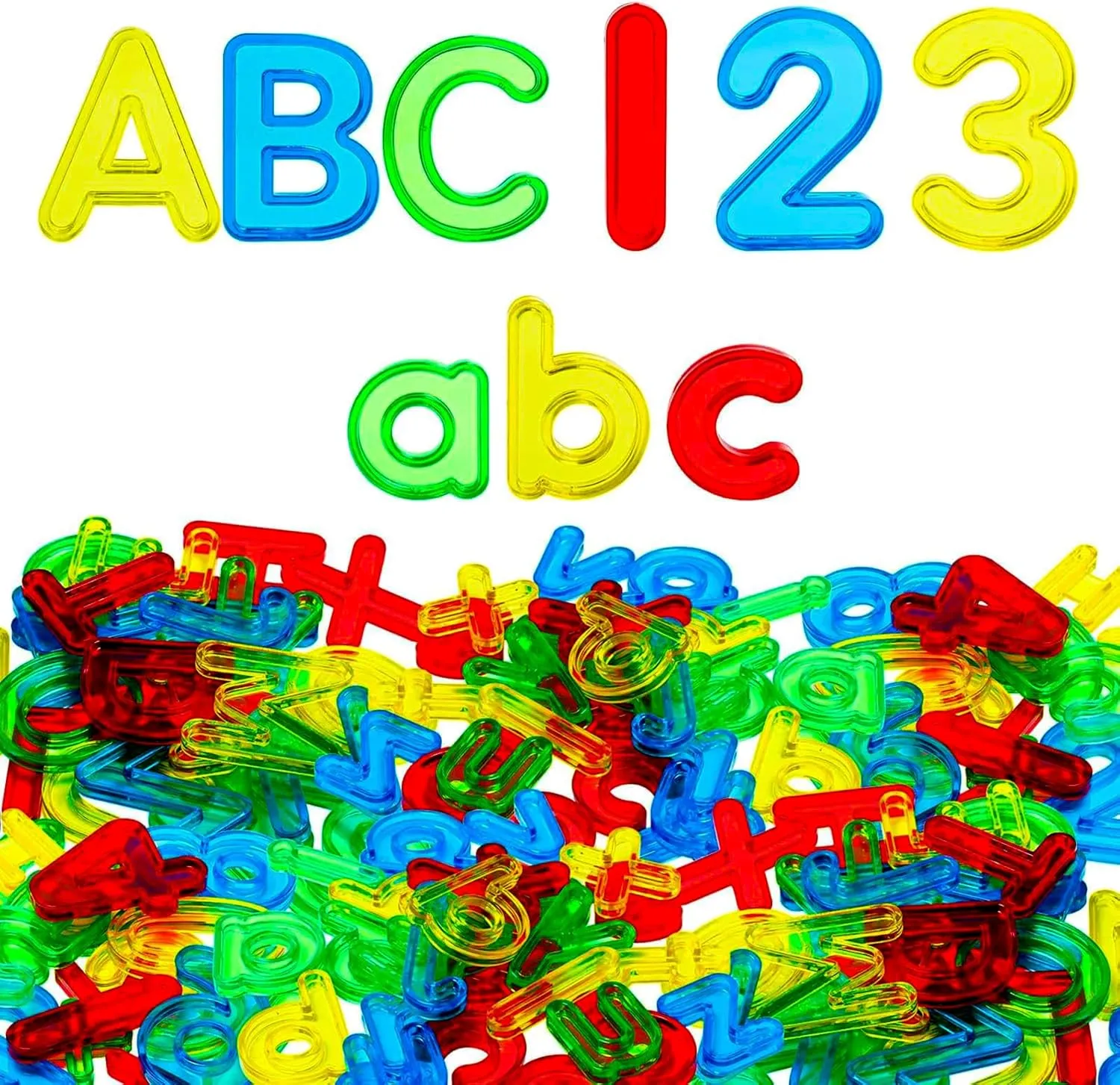 Bbiamsleep 134 Pcs Multi-Color Plastic Letters and Numbers Transparent Letters and Numbers Plastic Alphabet Letters Light Table Manipulatives for Counting and Spelling, Ages 3 