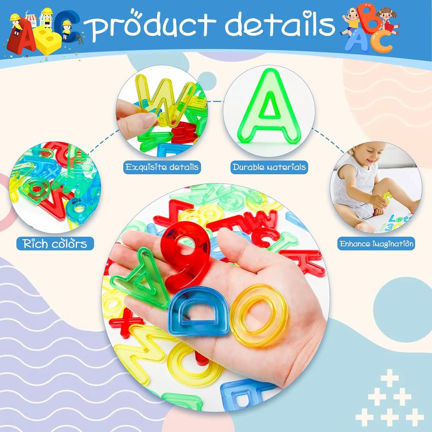 Bbiamsleep 134 Pcs Multi-Color Plastic Letters and Numbers Transparent Letters and Numbers Plastic Alphabet Letters Light Table Manipulatives for Counting and Spelling, Ages 3 