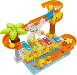 B.Duck Building Blocks with Xylophone and Slide, 91 PCS Marble Runs Toy, Race Track Game with Balls, Musical Sensory Toy for Ages 3 