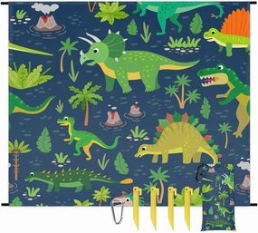 Beach Blanket, Dinosaur Sandproof Beach Mat, Waterproof Quick Drying Sand Free Mat with 4 x Ground Spikes for Outdoor Travel Camping Hiking, Wild Dinosaur 68 x 59 in