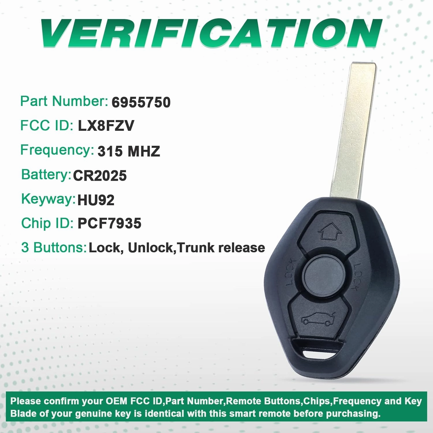 Beefunny 315/433MHz Adjustable ID44 Chip EWS System Remote Car Key Fob 3 Button for BMW 325 330 318 525 530 540 E38 E39 E46 M5 X3 X5 (1)