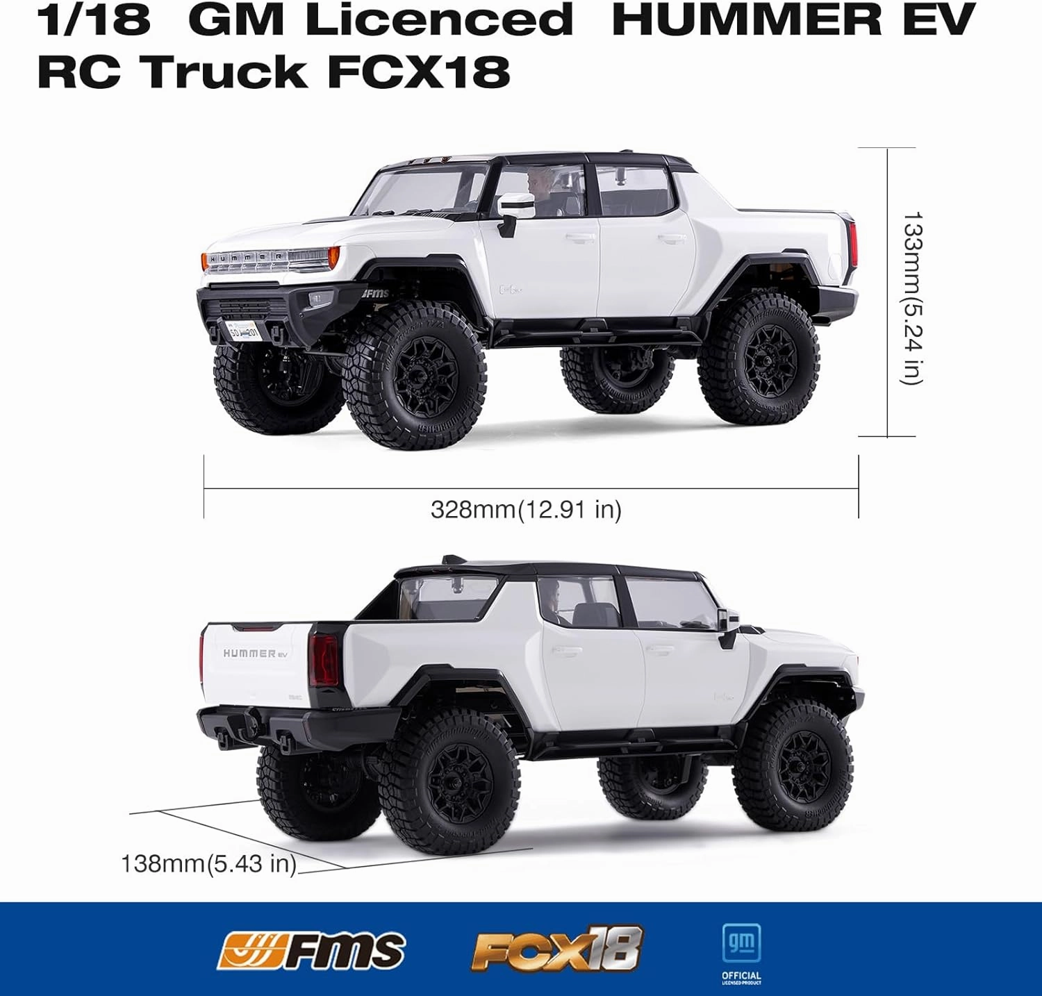 BEEZRC FMS 1/18 RC Crawler RTR FCX18 HMMWV EV Licensed RC Model 4WD RC Rock Truck 2.4Ghz 4CH 900mAh Hobby Grade RC Car Model Remote Control Car Mini Off Road Vehicle with Battery White