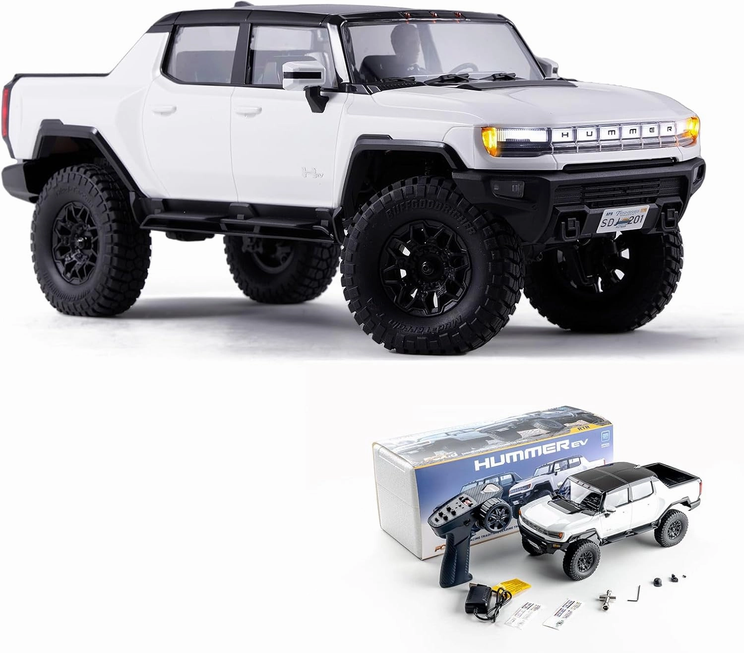 BEEZRC FMS 1/18 RC Crawler RTR FCX18 HMMWV EV Licensed RC Model 4WD RC Rock Truck 2.4Ghz 4CH 900mAh Hobby Grade RC Car Model Remote Control Car Mini Off Road Vehicle with Battery White