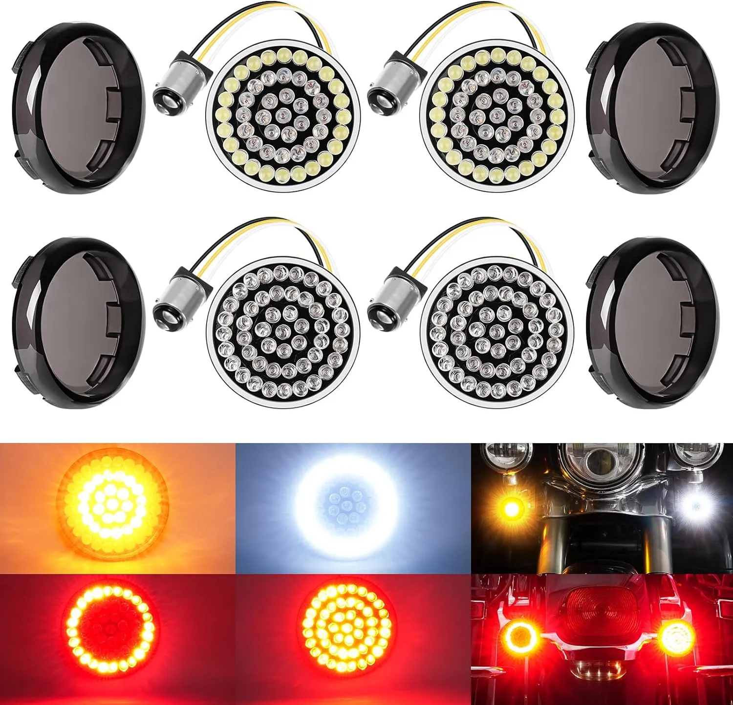 Benlari 1157 LED Turn Signals Front Rear 1156 Lights Black-Finish Bulbs Smoke Lenses Compatible for Harley Davidson Dyna Softail Sportster Touring Street Glide Road Glide Iron 883 1200 72 48