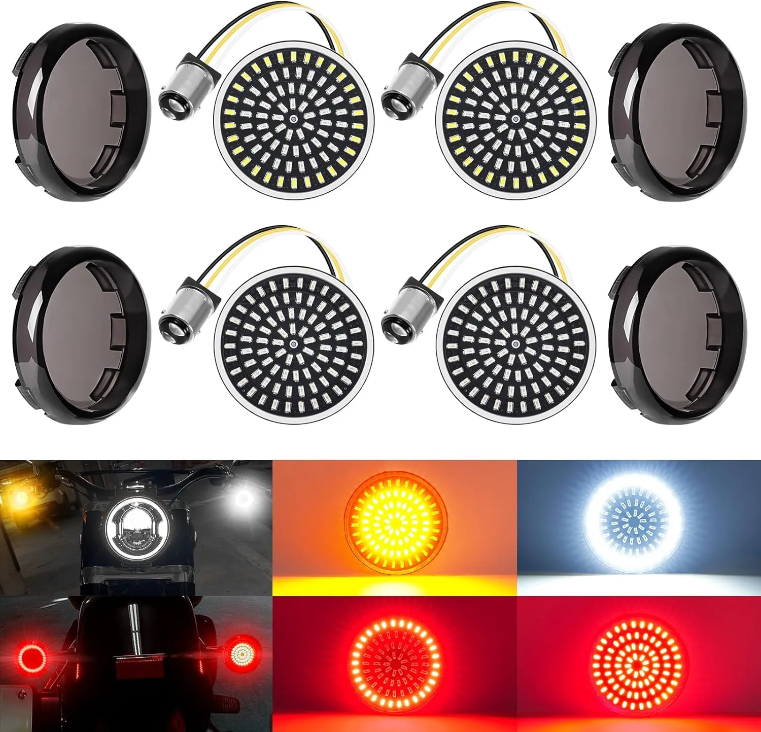 Benlari 1157 LED Turn Signals Front Rear 81 LED Lights Super Bright 1156 Bulbs Lens Kit 1986-2024 Compatible for Harley Davidson Touring Dyna Softail Sportster Street Glide Road Glide Iron 883