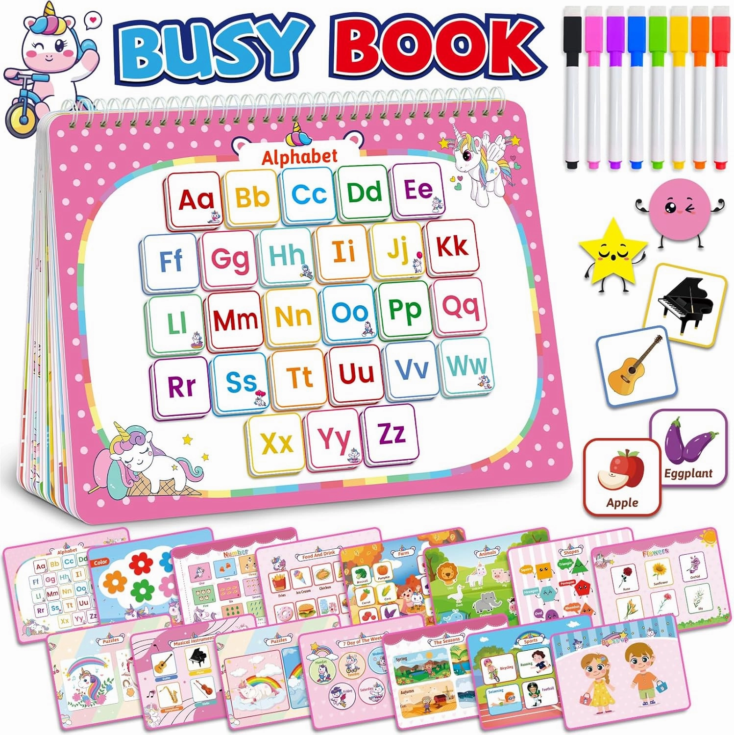 Benresive Montessori Busy Book for Toddlers 3-5, Preschool Toddler Learning Activities Crafts, Sticker Books for 3 4 5 Year Old Boys Girls Birthday Gifts, Autism Sensory Toys