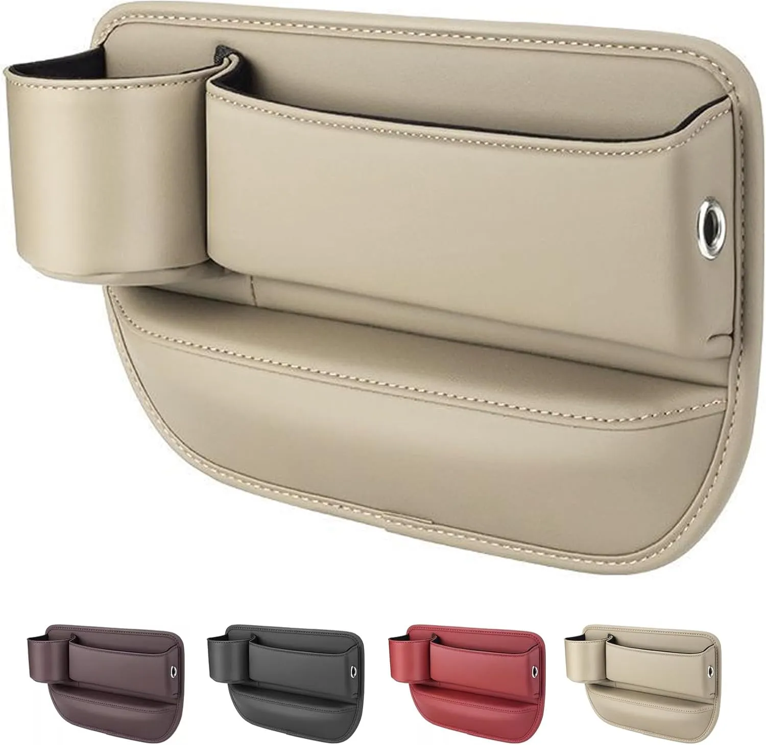 Berimat for Car Leather Cup Holder Gap Space Bag Car Seat Gap Filler Organizer Leather Seat Storage Box with Cup Holder Universal Adjustable Gap Bag for Phones Cards (Beige, A pair)