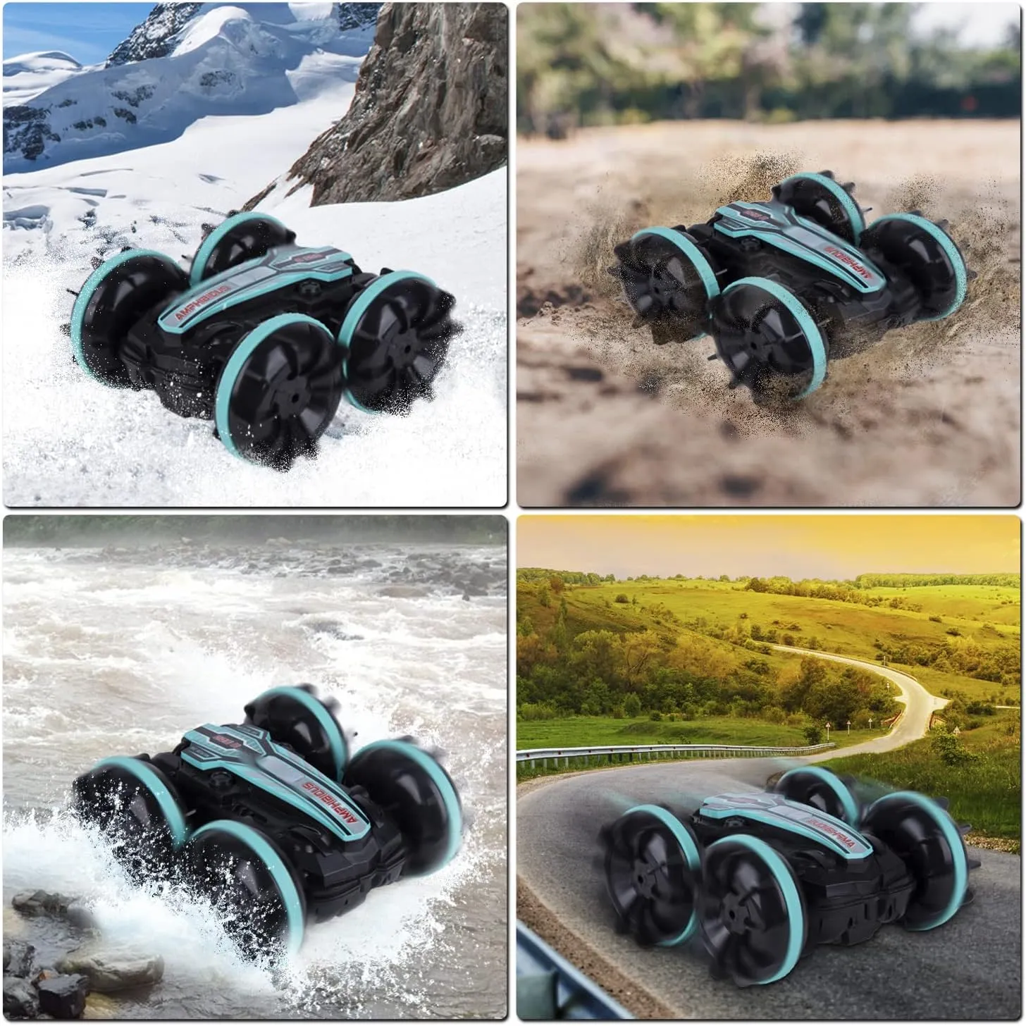 Berry President Amphibious RC Car, 2.4GHz Off-Road Stunt Truck, All Terrain 4WD Remote Control Toy, Land Water Vehicle with 360° Rotation for Kids (LightBlue)