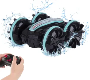 Berry President Amphibious RC Car, 2.4GHz Off-Road Stunt Truck, All Terrain 4WD Remote Control Toy, Land Water Vehicle with 360° Rotation for Kids (LightBlue)