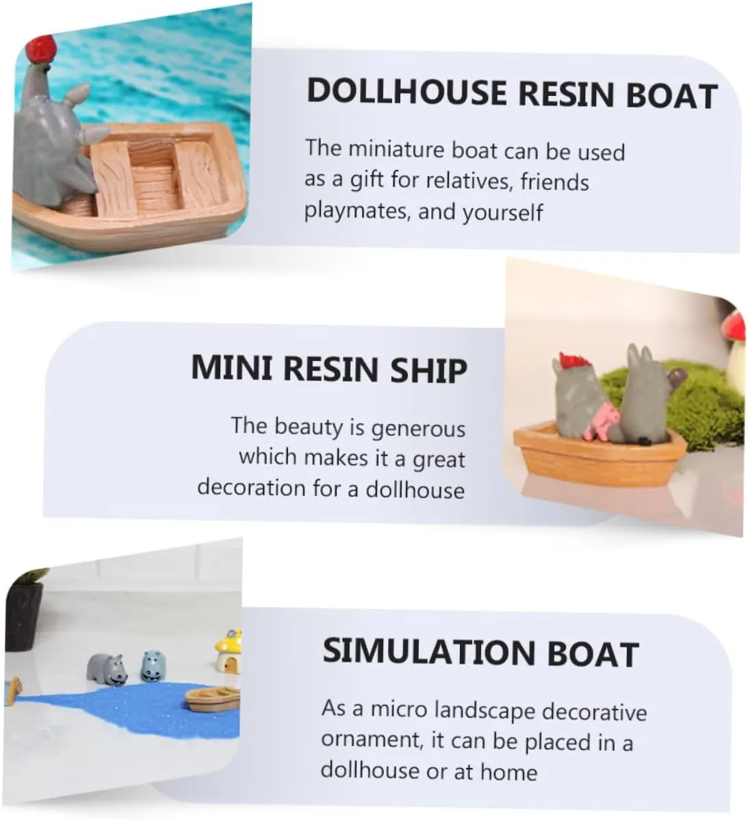 BESPORTBLE 3sets 5pcs Mini Boat Model Charming Fairy Dollhouse Decoration and Craft for DIY Micro Landscape Present for Colleagues and Friends 5pcs*3
