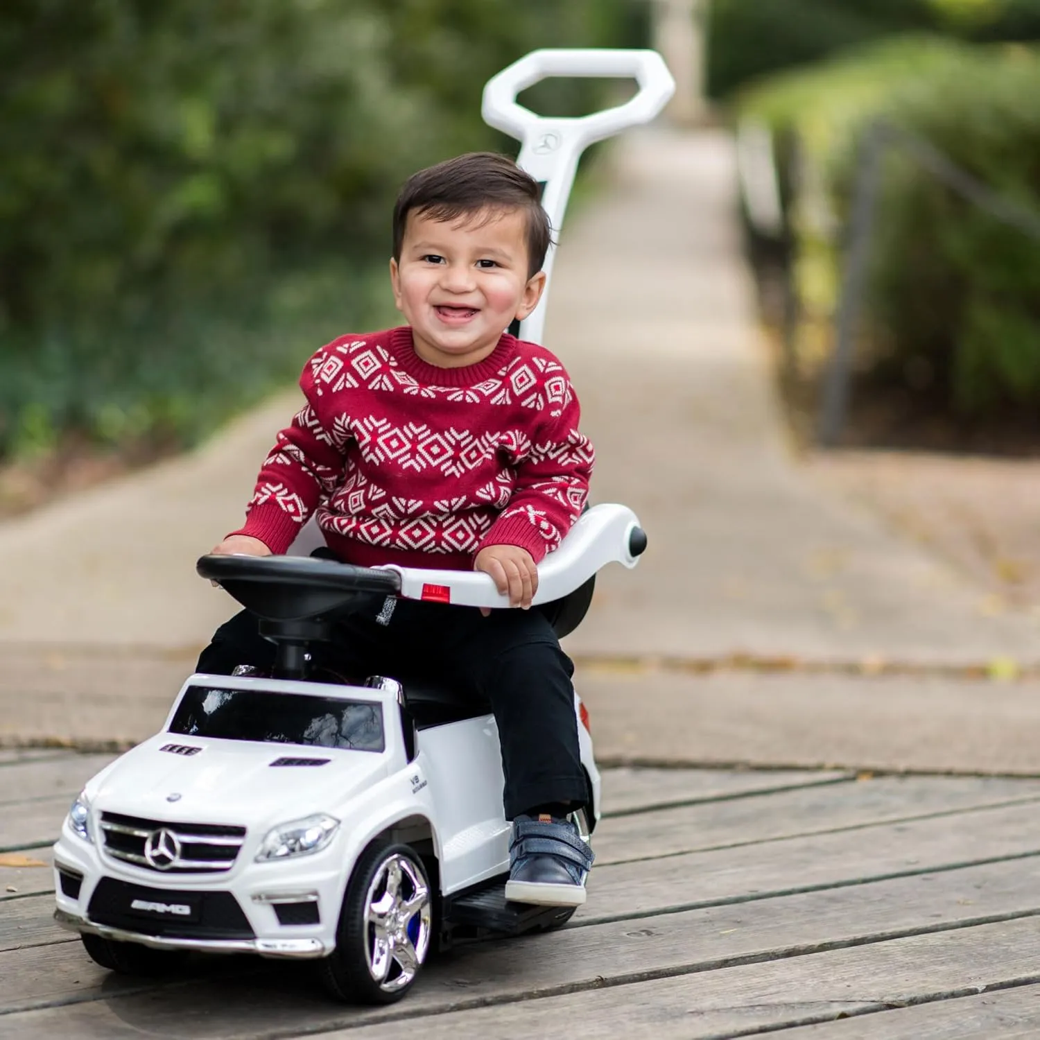 Best Ride-On Cars Baby Toddler 4-in-1 Mercedes Push Car Stroller w/ Led Lights for Ages 1-3, White