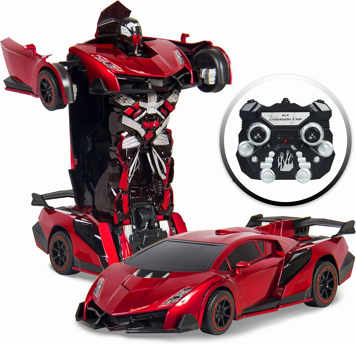 Best Choice Products 1:16 Scale Kids Transforming RC Robot Race Car w/ LED Lights, Red